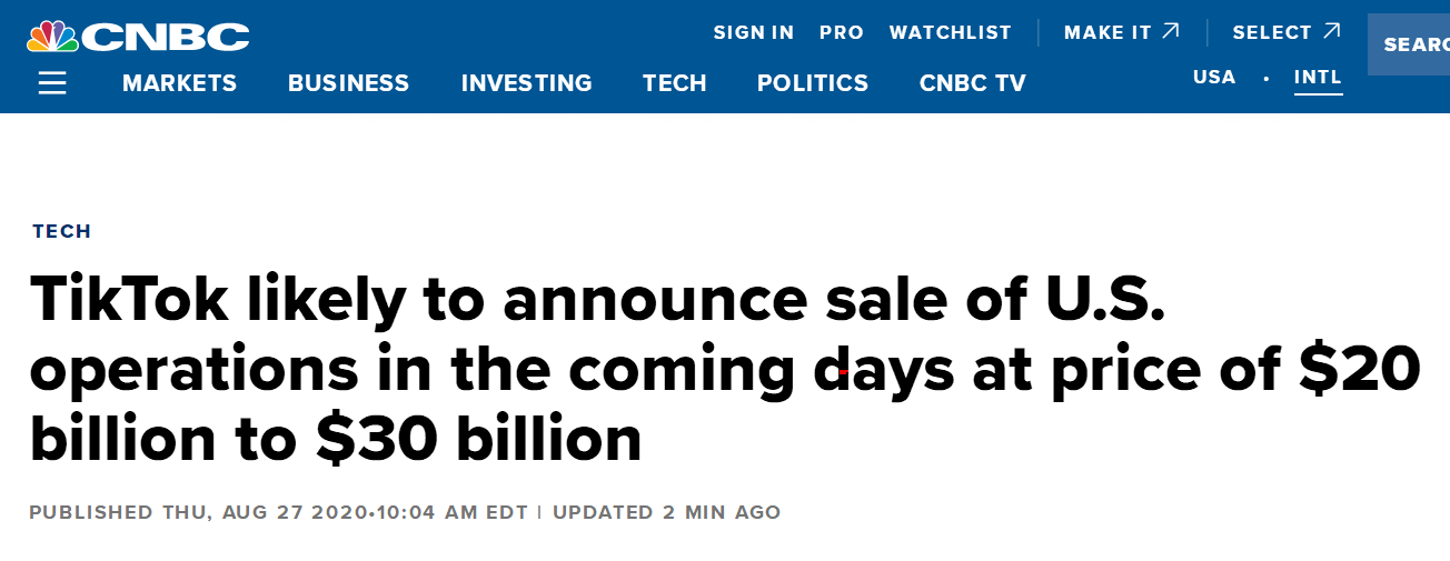 美媒：TikTok可能会在未来48小时内与微软达成出售交易