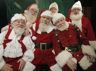 Members&nbsp;of&nbsp;the&nbsp;Amalgamated&nbsp;Order&nbsp;of&nbsp;Real&nbsp;Bearded&nbsp;Santas&nbsp;who&nbsp;favor&nbsp;swine&nbsp;flu&nbsp;vaccinations&nbsp;for&nbsp;Santa&nbsp;Clauses&nbsp;gather&nbsp;in&nbsp;New&nbsp;York,&nbsp;Tuesday,&nbsp;Nov.&nbsp;17,&nbsp;2009.&nbsp;Shown&nbsp;from&nbsp;upper&nbsp;left&nbsp;to&nbsp;right,&nbsp;John&nbsp;Hauck,&nbsp;Thomas&nbsp;Guilliams,&nbsp;Robert&nbsp;Miller&nbsp;and&nbsp;lower&nbsp;row:&nbsp;Robert&nbsp;Flemming,&nbsp;the&nbsp;organization's&nbsp;president&nbsp;Nicholas&nbsp;Trolli,&nbsp;and&nbsp;Jack&nbsp;Satter.&nbsp;Trolli,&nbsp;president&nbsp;of&nbsp;the&nbsp;nation's&nbsp;largest&nbsp;volunteer&nbsp;Santa&nbsp;Claus&nbsp;group,&nbsp;wants&nbsp;Congress&nbsp;to&nbsp;declare&nbsp;Santas&nbsp;a&nbsp;high-priority&nbsp;for&nbsp;the&nbsp;swine&nbsp;flu&nbsp;vaccine&nbsp;given&nbsp;their&nbsp;extensive&nbsp;exposure&nbsp;to&nbsp;children.(AP&nbsp;Photo/Kathy&nbsp;Willens)