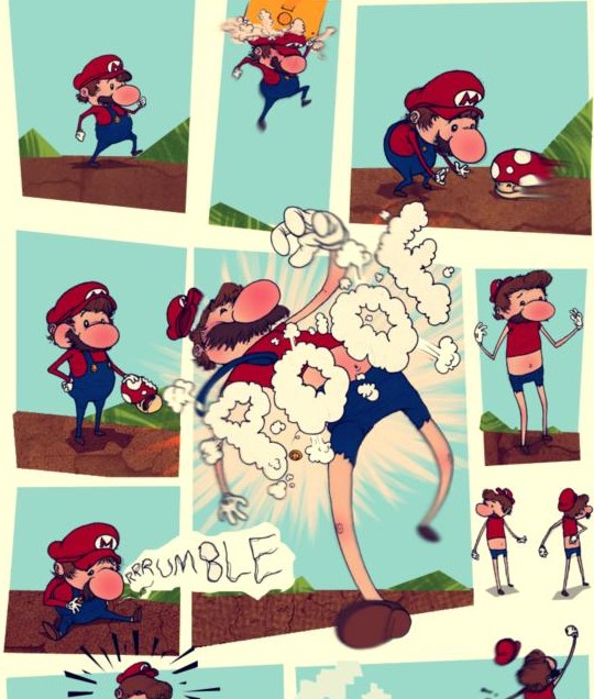 恶搞马里奥手绘 大腹便便 的他摄取蘑菇后的利弊