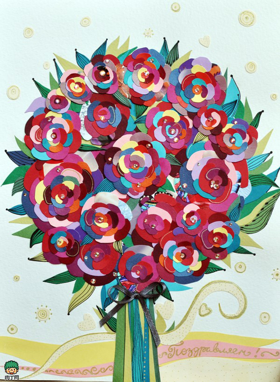 平面感纸玫瑰花制作 五彩纸玫瑰多图欣赏