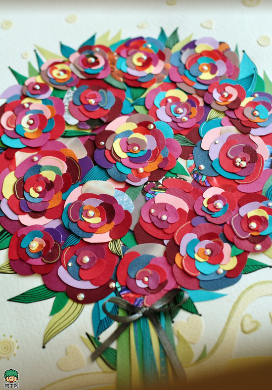 平面感纸玫瑰花制作五彩纸玫瑰多图欣赏