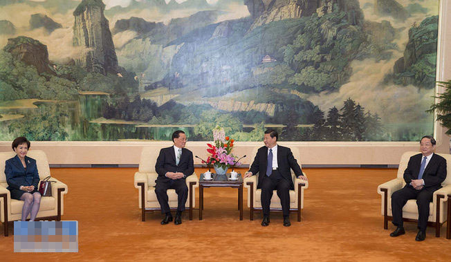 2月25日，中共中央总书记习近平在北京人民大会堂会见中国国民党荣誉主席连战一行。记者 丁林 摄 