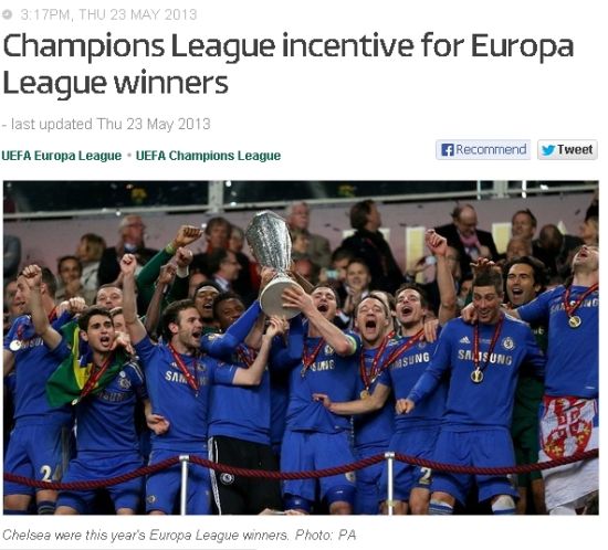 欧联杯冠军将直接获得欧冠参赛名额