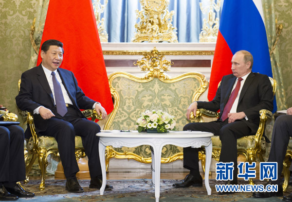     2013年3月22日，国家主席习近平在莫斯科克里姆林宫与俄罗斯总统普京举行会谈。新华社记者 黄敬文 摄