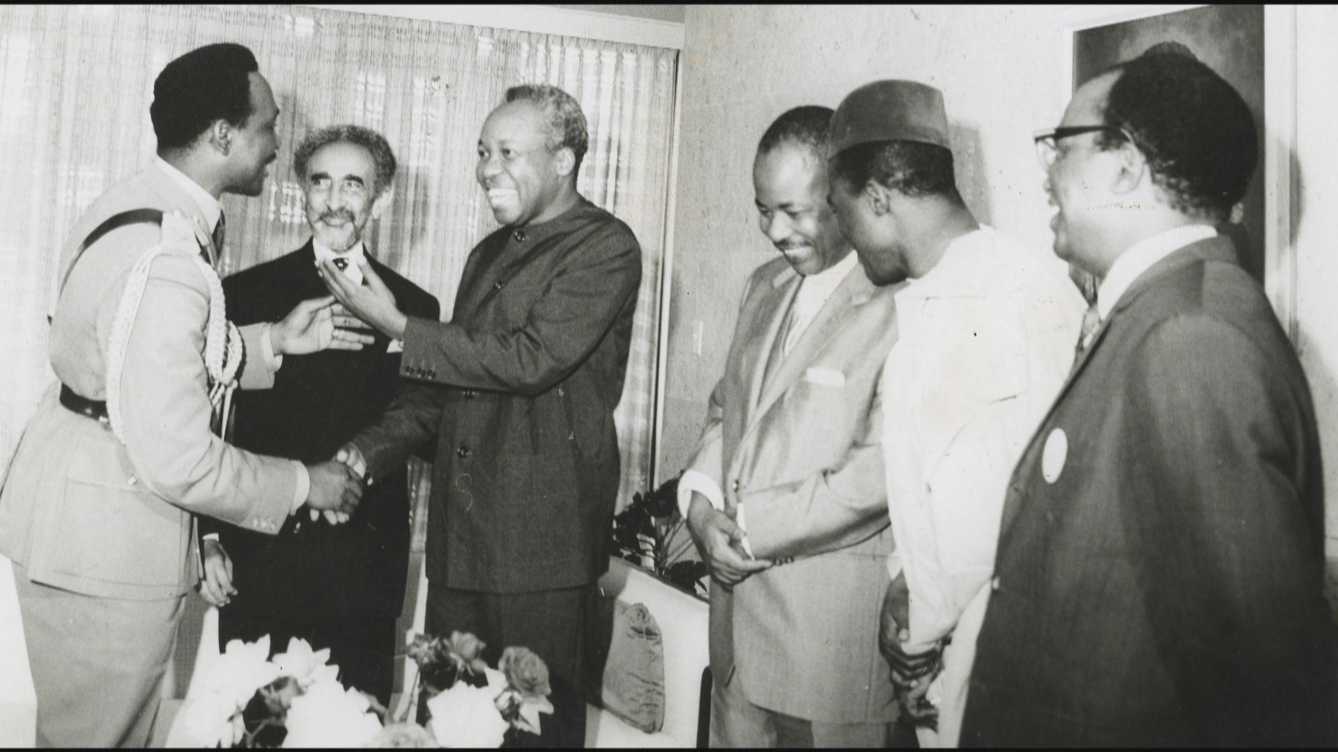 The Emperor with other African leaders, like Mwalimu Julius Nyerere of Tanzania. The Emperor encouraged the leaders towards the formation of Organization of African Union (O.A.U) today known as African Union (A.U.)