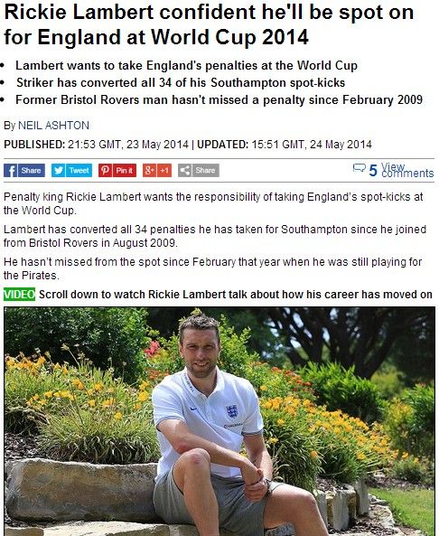 《每日邮报》：兰伯特相信他在世界杯上有所作为