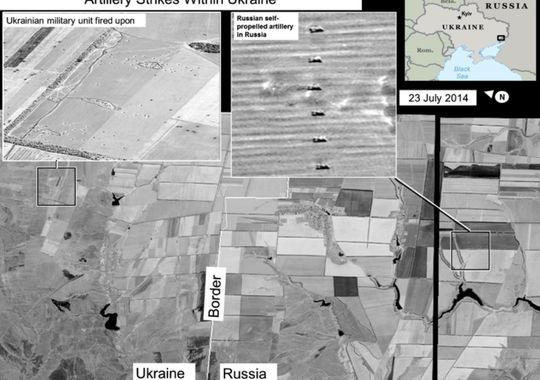 美公布卫星照片称显示俄军开炮支援乌民兵（图）