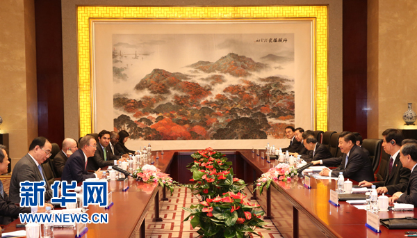 8月16日，国家主席习近平在南京会见联合国秘书长潘基文。记者 庞兴雷 摄