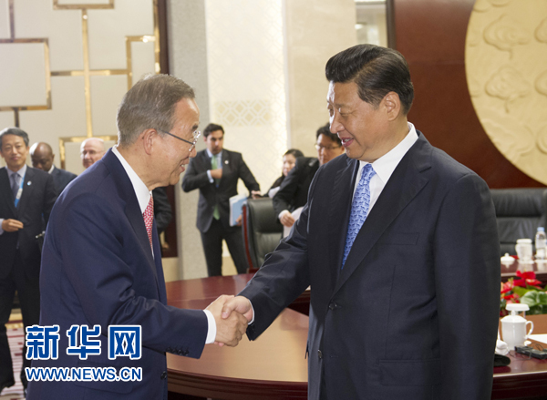 8月16日，国家主席习近平在南京会见联合国秘书长潘基文。新华社记者 谢环驰 摄