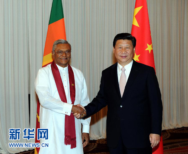 9月17日，国家主席习近平在科伦坡会见斯里兰卡议长恰马尔。记者 谢环驰 摄