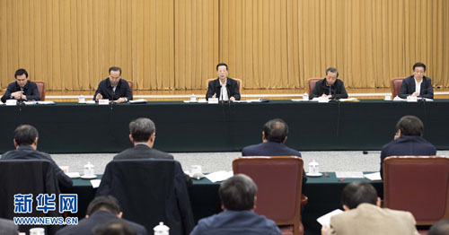 11月26日，推动长江经济带发展工作会议在北京召开。中共中央政治局常委、国务院副总理张高丽主持会议并讲话。 新华社记者 王晔 摄