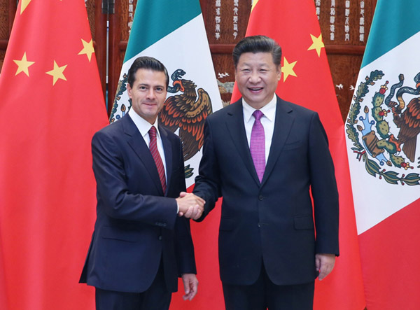 9月4日，国家主席习近平在杭州会见在华出席二十国集团领导人杭州峰会的墨西哥总统培尼亚。