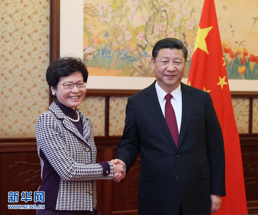 4月11日，国家主席习近平在中南海会见新当选并获中央政府任命的香港特别行政区第五任行政长官林郑月娥。
