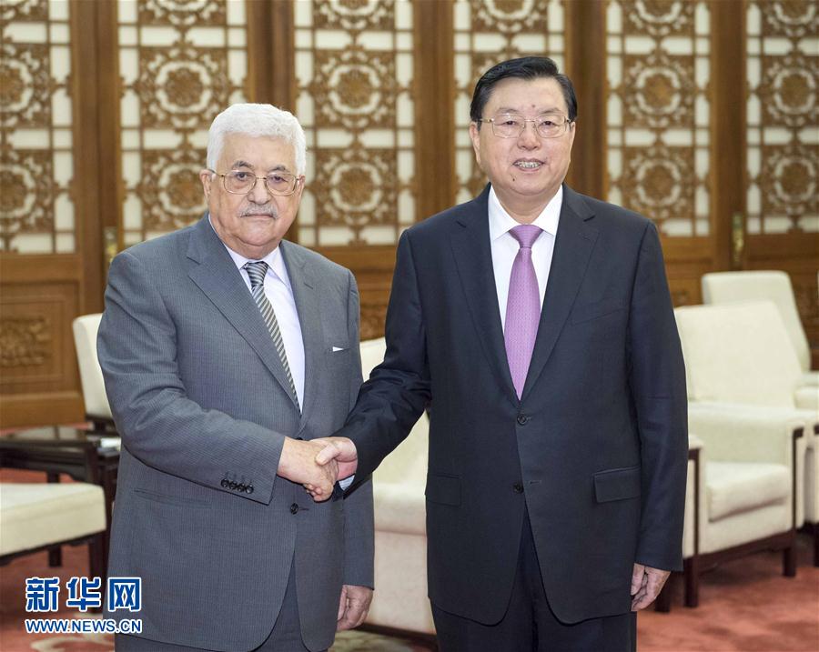 7月20日，全国人大常委会委员长张德江在北京人民大会堂会见巴勒斯坦国总统阿巴斯。