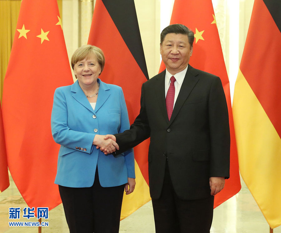 5月24日，国家主席习近平在北京人民大会堂与德国总理默克尔举行会晤。图片来源：新华社
