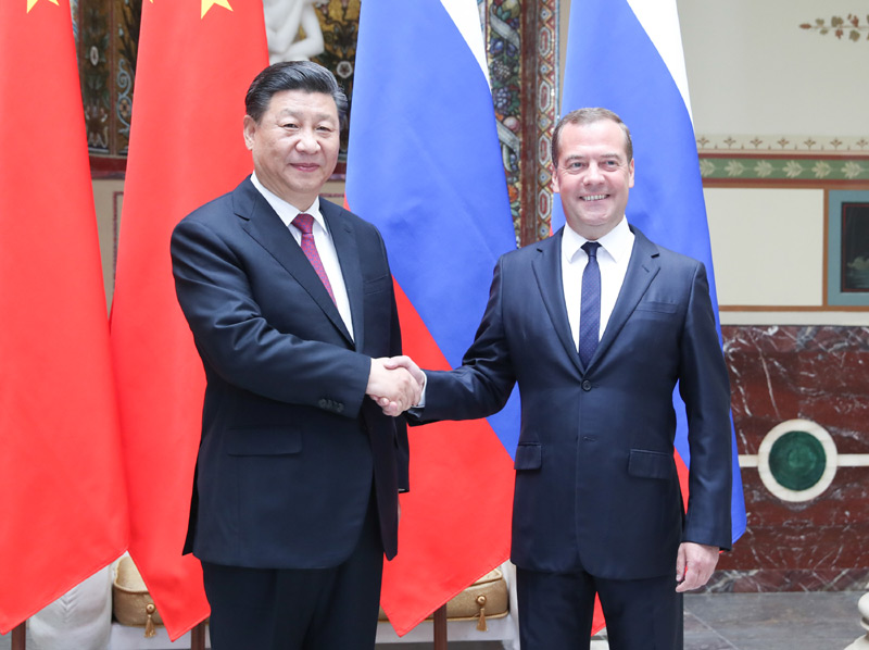 　　6月6日，国家主席习近平在莫斯科会见俄罗斯总理梅德韦杰夫。 新华社记者 姚大伟 摄
