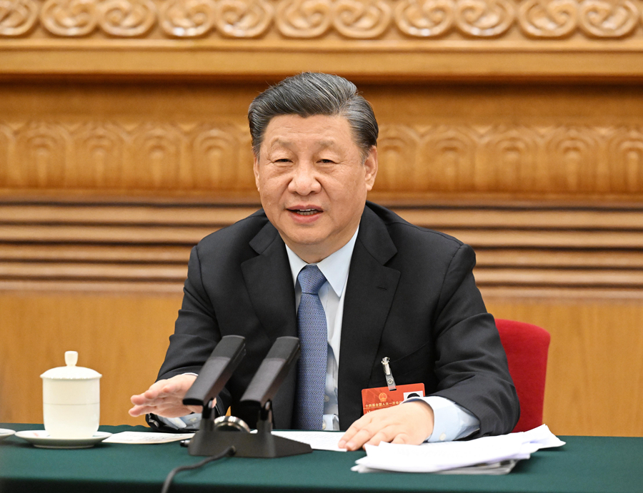 3月5日，中共中央總書記、國家主席、中央軍委主席習近平參加他所在的十四屆全國人大一次會議江蘇代表團審議。