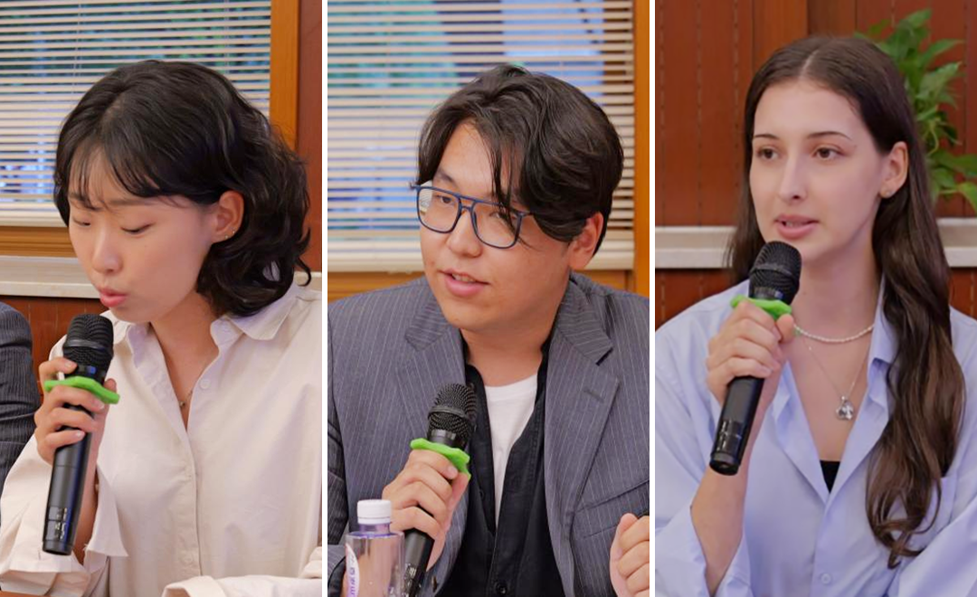 從左至右：韓國留學生金延書、哈薩克斯坦留學生張伊喬、俄羅斯留學生白淨