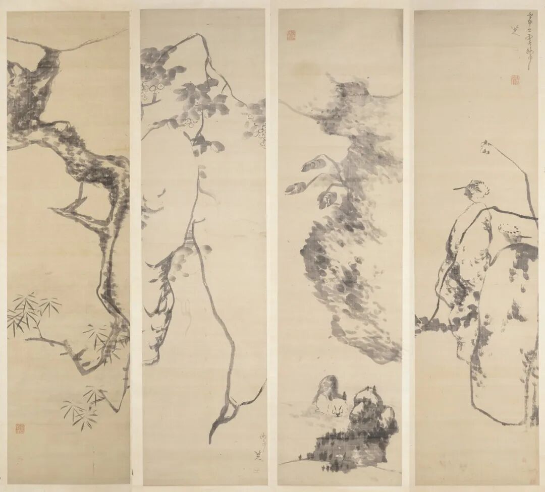四条屏 八大山人 中国画 161.8×42.2cm×4 清代 上海博物馆藏