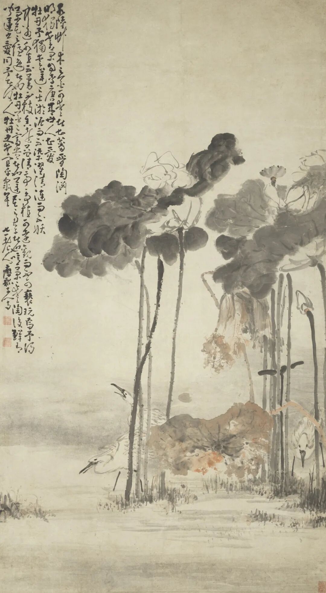 荷花鹭鸶 黄慎 中国画 196.6×109.4cm 清代 中国美术馆藏