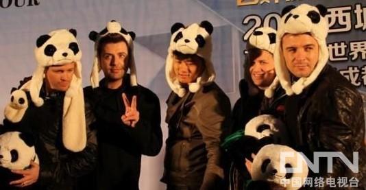 爱尔兰组合西城男孩成都与大熊猫亲密接触