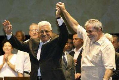 Palestinian&nbsp;President&nbsp;Mahmoud&nbsp;Abbas&nbsp;(L)&nbsp;and&nbsp;his&nbsp;Brazilian&nbsp;counterpart&nbsp;Luiz&nbsp;Inacio&nbsp;Lula&nbsp;da&nbsp;Silva&nbsp;wave&nbsp;in&nbsp;Salvador&nbsp;November&nbsp;20,&nbsp;2009.&nbsp;Abbas&nbsp;is&nbsp;on&nbsp;a&nbsp;three-day&nbsp;official&nbsp;visit&nbsp;in&nbsp;Brazil.&nbsp;Brazil's&nbsp;President&nbsp;Luiz&nbsp;Inacio&nbsp;Lula&nbsp;da&nbsp;Silva&nbsp;has&nbsp;backed&nbsp;his&nbsp;Palestinian&nbsp;counterpart&nbsp;Mahmoud&nbsp;Abbas'&nbsp;call&nbsp;for&nbsp;Israel&nbsp;to&nbsp;stop&nbsp;building&nbsp;new&nbsp;Jewish&nbsp;settlements.REUTERS/Thiago&nbsp;Teixeira