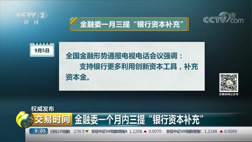 [交易时间]权威发布 金融委一个月内三提“银行资本补充”CCTV节目官网CCTV2央视网(cctv.com)