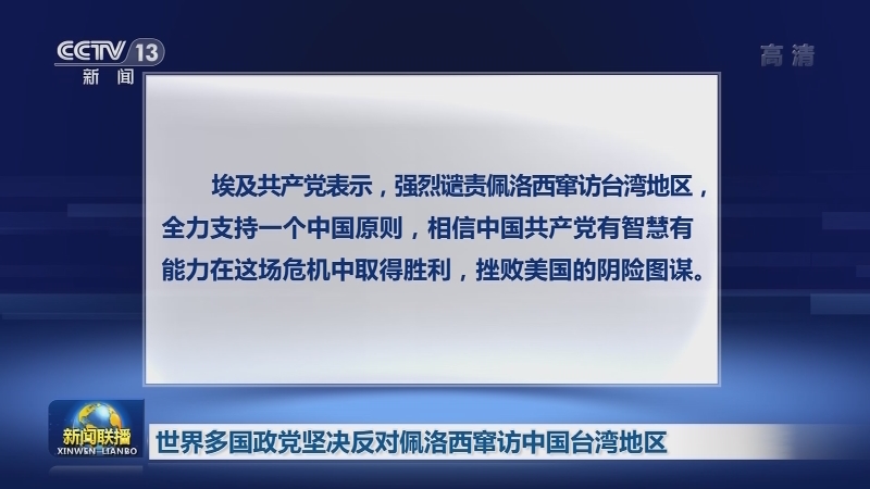 世界多国政党坚决反对佩洛西窜访中国台湾地区