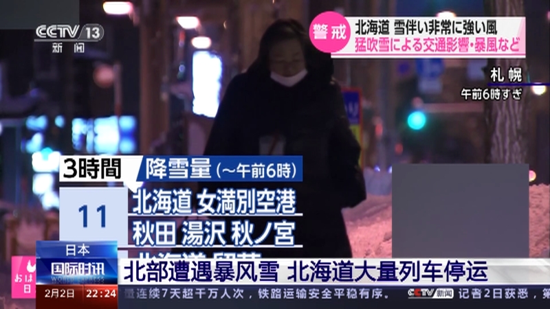 [国际时讯]日本 北部遭遇暴风雪 北海道大量列车停运