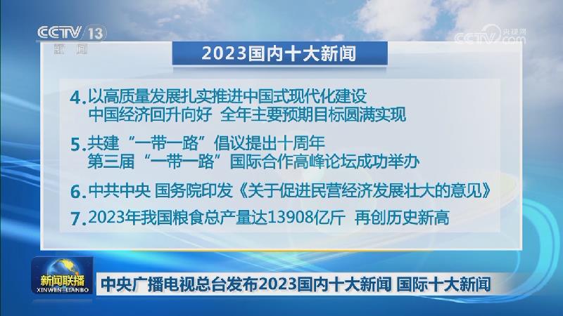 中央广播电视总台发布2023国内十大新闻 国际十大新闻