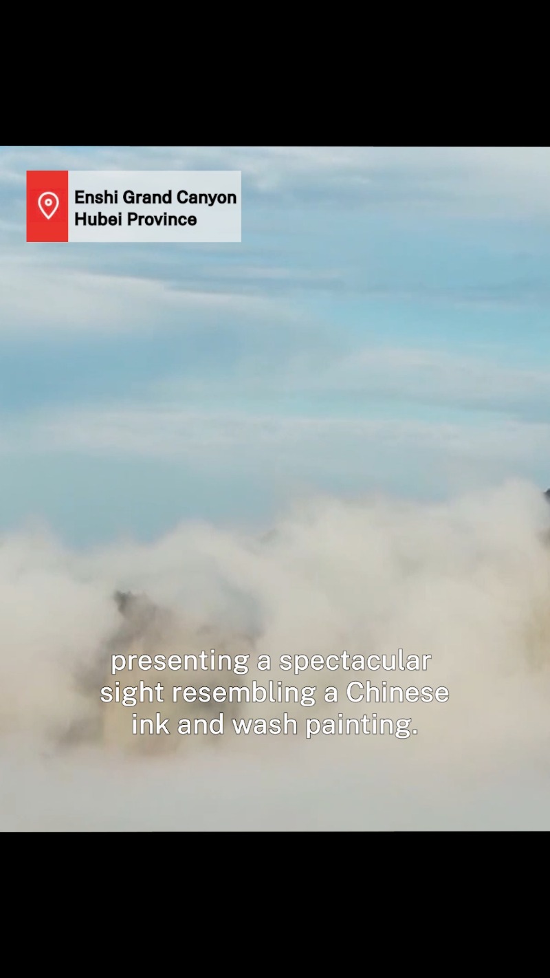 sea of clouds bring stunning views to enshi grand canyon