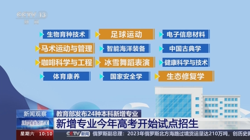 2:12教育部发布24种本科新增专业 新增专业今年高考开始试点招生新闻直播间00:4224种本科新增