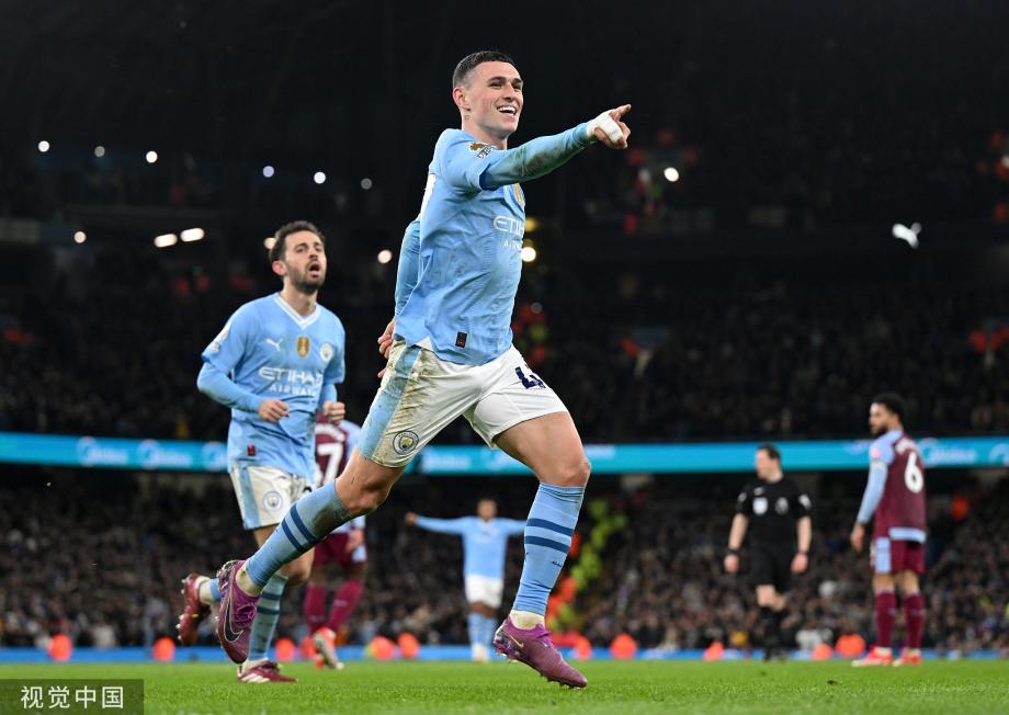 福登戴帽罗德里传射 曼城4-1维拉距榜首1分