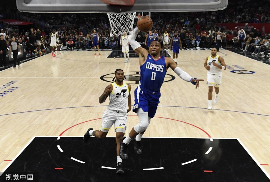 哈登三双威少17+5 快船8人上双送爵士11连败