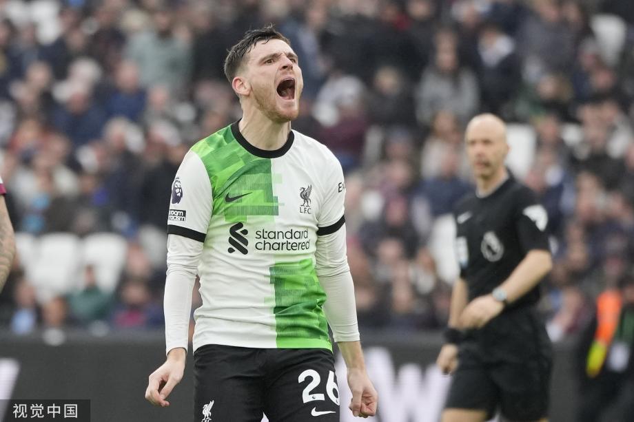 罗伯逊破门 利物浦2-2西汉姆联近5轮仅1胜