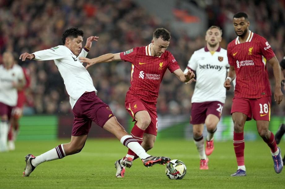 联赛杯-若塔双响萨拉赫建功 利物浦5-1西汉姆