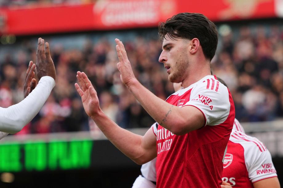 英超-赖斯破门萨卡点射 阿森纳2-0西汉姆