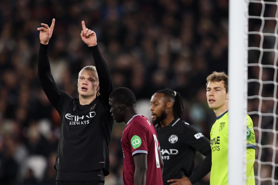 英超-B席破门 曼城1-1客平西汉姆联落后榜首9分