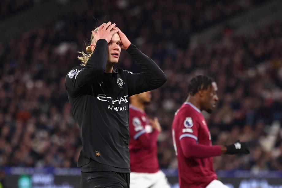 英超-B席破门 曼城1-1客平西汉姆联落后榜首9分