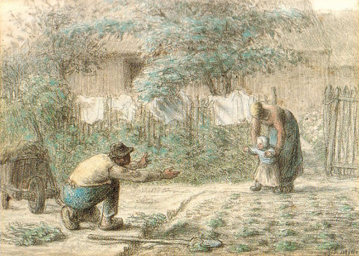 米勒 《蹒跚学步》（First steps） 1858年 藏于劳伦•罗杰斯艺术博物馆（美国密西西比州劳雷尔）