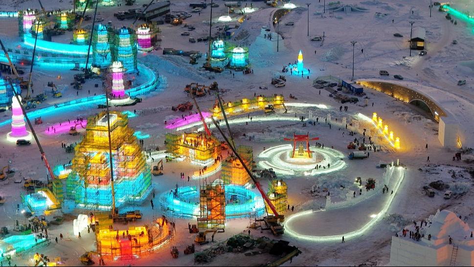 Construction work at Harbin Ice and Snow World nears completion