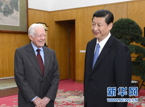 2012年12月13日，习近平在北京中南海会见美国前总统卡特。