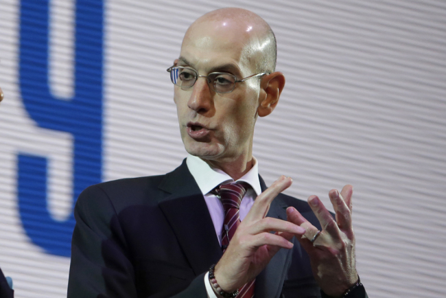 NBA Commissioner Adam Silver speaks during a welcome reception for the NBA Japan Games 2019 between the Toronto Raptors and the Houston Rockets in Tokyo, Japan, Monday, Oct. 7, 2019. 