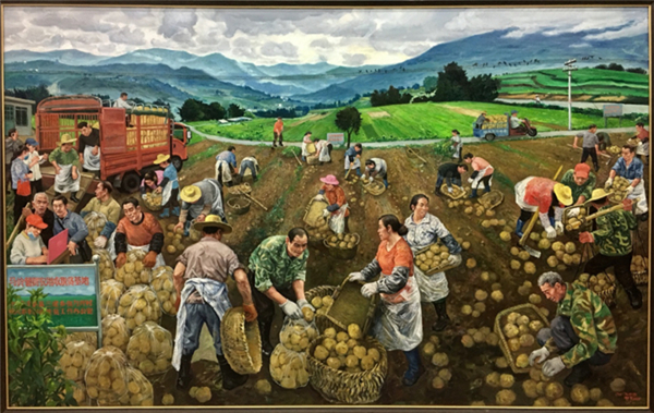 陈树中，《2020·扶贫基地的收获时节》，布面油彩，200×320cm，2020年