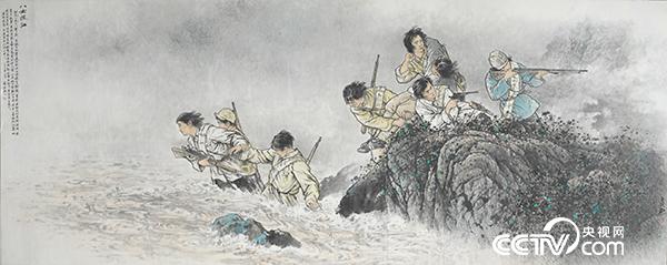 八女投江，王盛烈，中国画，154cm×392cm，1990年（1957年首绘），中国美术馆藏