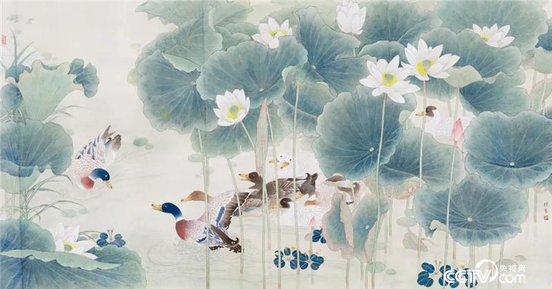 荷香鸭肥  中国画 126×240cm 1978年