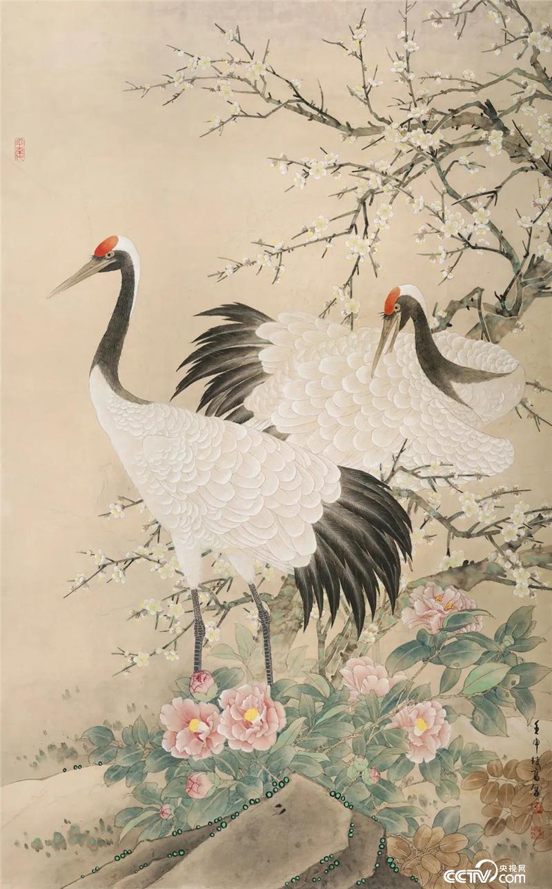 双鹤图 中国画 145×90cm 1992年  