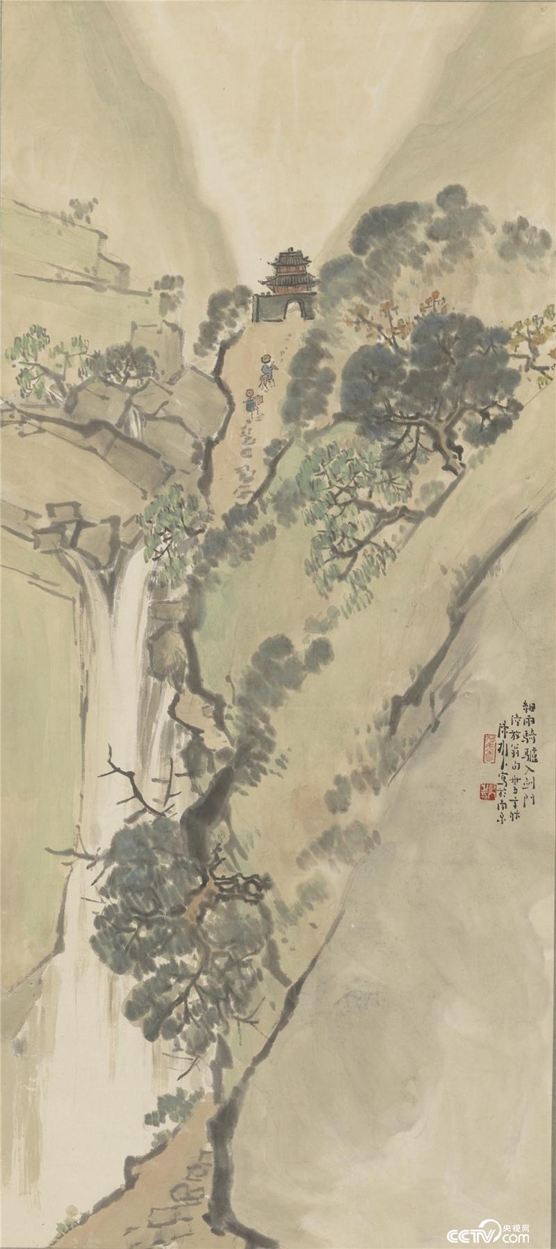 细雨骑驴入剑门    陈树人 1946年  97.6×43.1cm  纸本设色  
