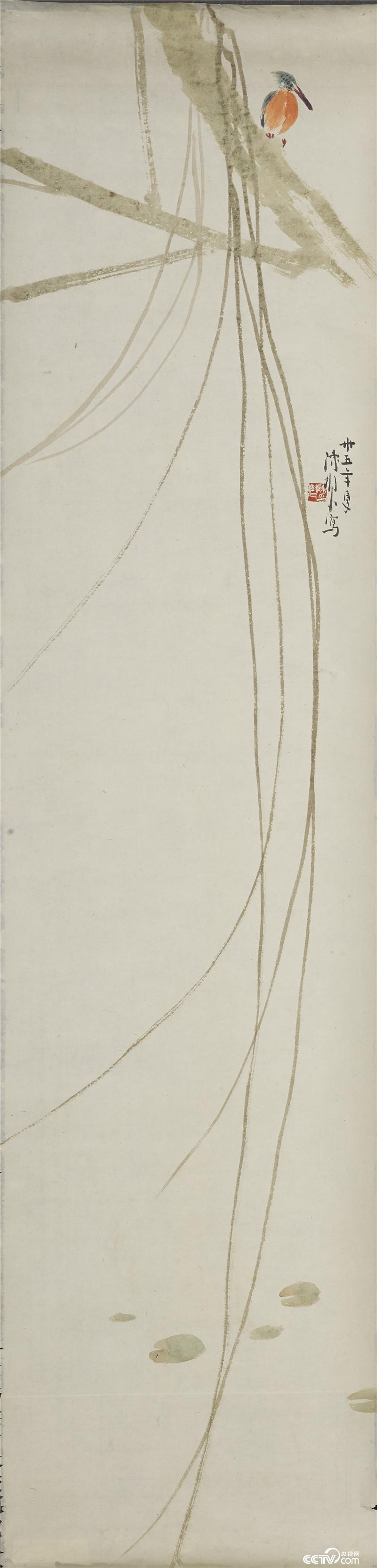 柳丝翠鸟  陈树人  1946年   128×31cm  纸本设色