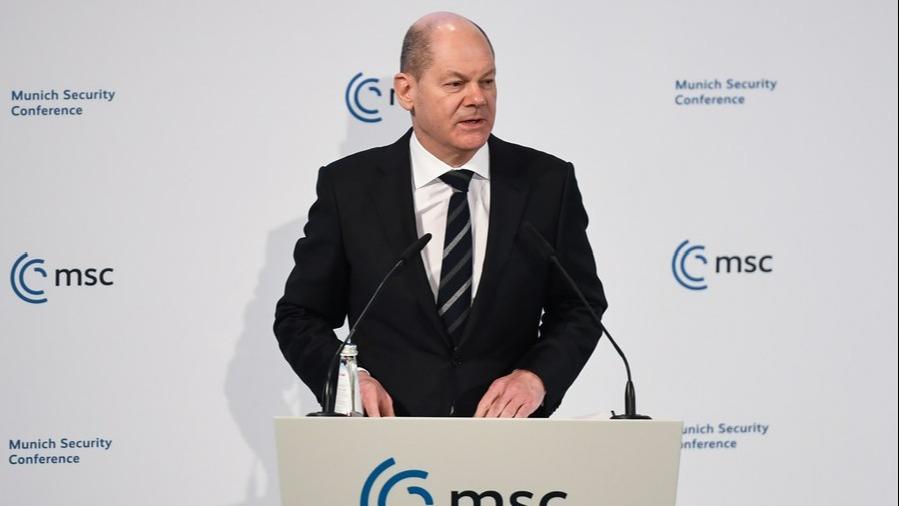 German Chancellor Olaf Scholz speaks during the 58th Munich Security Co<em></em>nference in Munich, Germany, on Feb. 19, 2022. (Xinhua/Lu Yang)